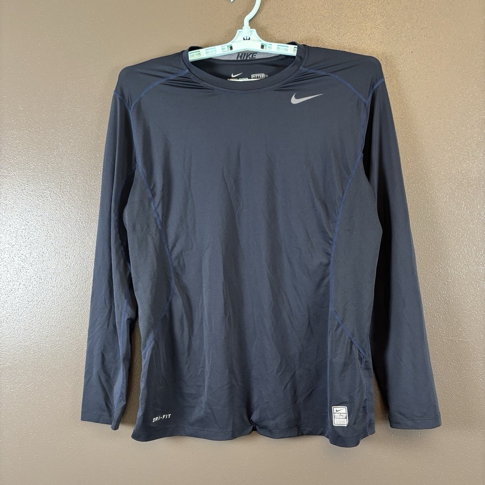 Nike Mens T Shirt Sz L Large Solid Dri Fit Long Sleeve Crew Neck Flaw Good